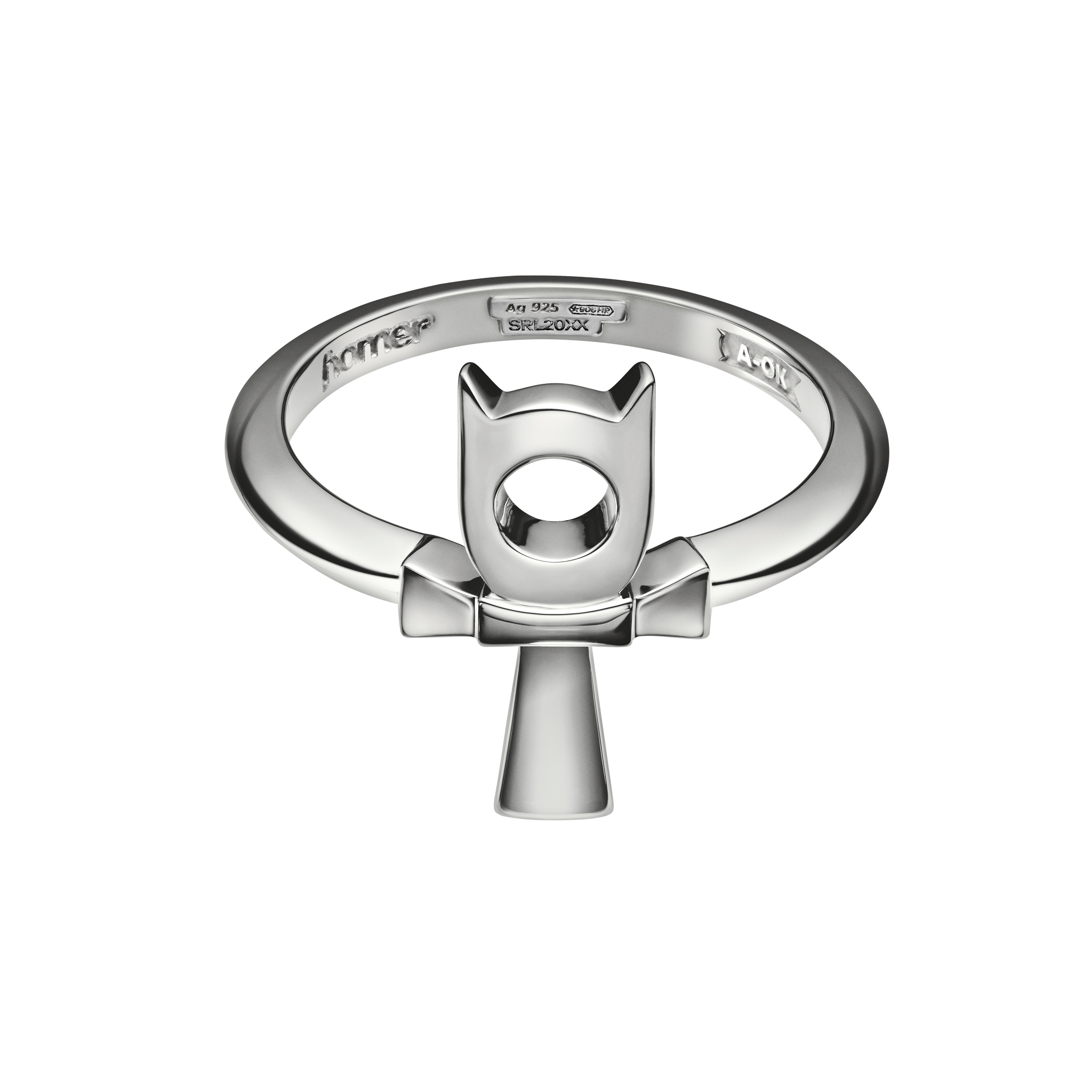 A detail of Horned Ankh Ring in Silver
